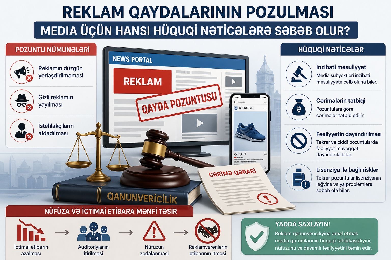 Reklam qaydalarının pozulması media üçün hansı hüquqi nəticələrə səbəb olur?